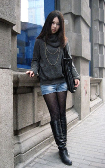 <em>牛仔短裤</em>丝袜