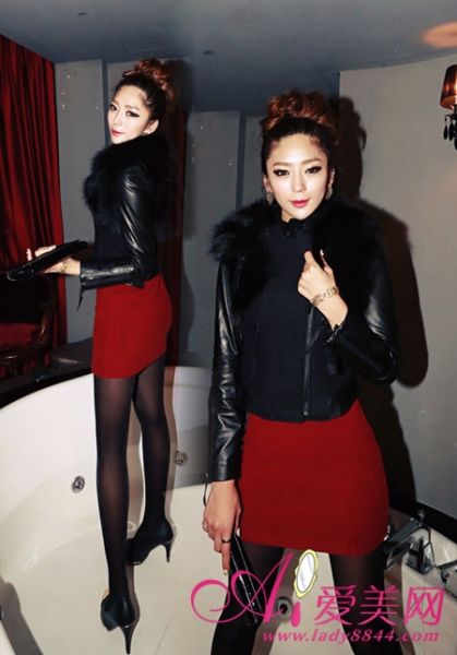 <em>搭配</em>tips 包臀裙黑色皮草皮衣