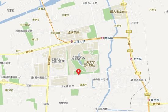 图说:图中红色标记为事发上海大学附属中学地点。来源:百度地图截图 图说:图中红色标记为事发上海大学附属中学地点。来源:百度地图截图