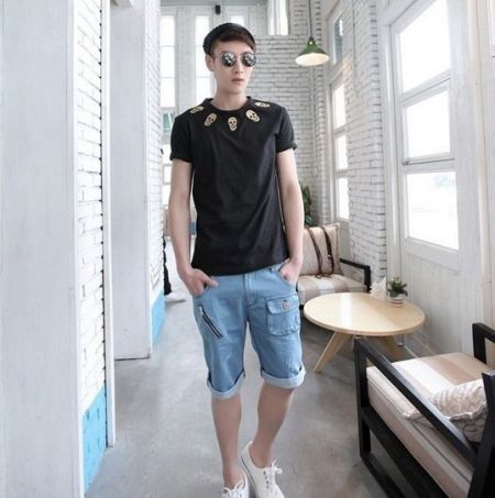 潮男夏季服装搭配牛仔短裤全搞定_美容服饰