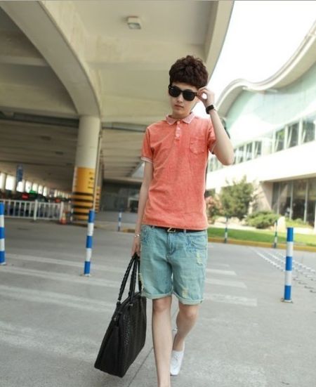潮男夏季<em>服装搭配</em>:牛仔<em>短裤</em>让你轻松做潮男_美
