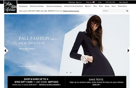 四家时尚网商:Saks Fifth Avenue_美容服饰