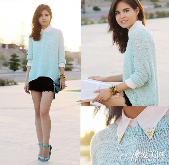 秋冬远离沉闷 粉色<em>毛衣</em>搭<em>蕾丝</em>热裤_美容服饰_