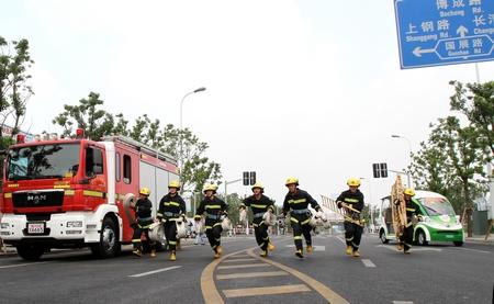 世博园出现蛇 消防员全副武装围捕(图)