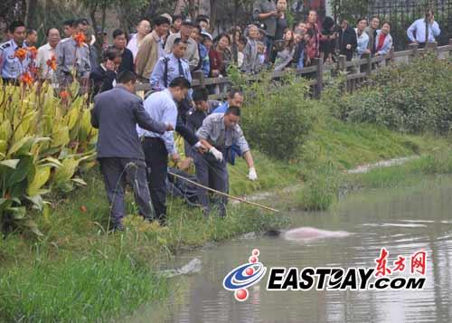 图片说明:死者全身赤裸被打捞上岸,尸体已经严重浮肿僵硬
