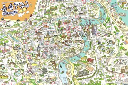 手绘地图囊括上海300多个书城、书店和文化场所 手绘地图囊括上海300多个书城、书店和文化场所