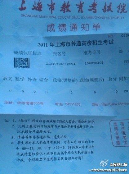 高考成绩单全0分考生没参加高考 已被体院录取